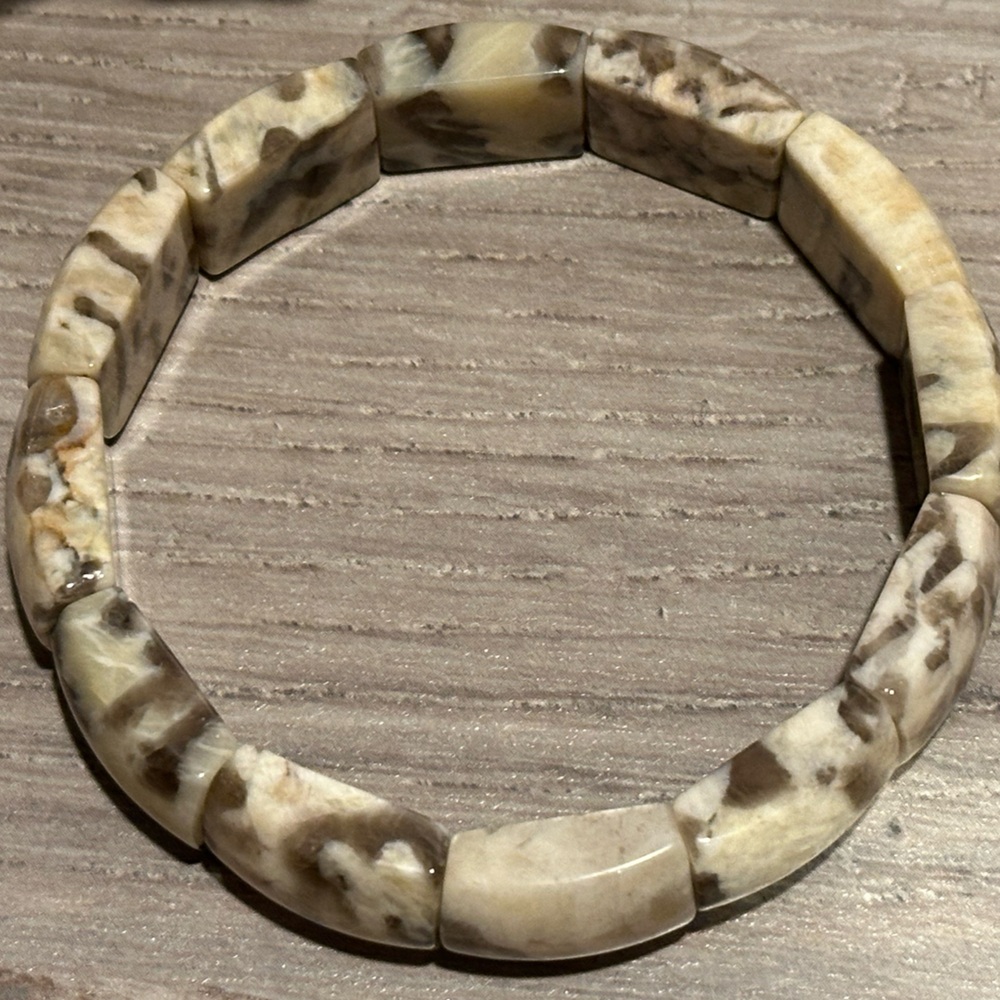 Zebra Stone Feldspar - Spotted Feldspar Soft Bangle Size 7 Item 201 Ivory Cream